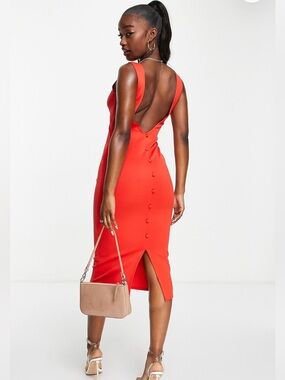 ASOS Red Sleeveless Backless Midi Dress